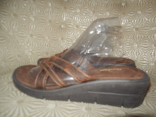 Skechers Damen-Riemensandale braun Leder 2" Keilabsatz Pantolette 9M #46785 NEU - Bild 5 von 15