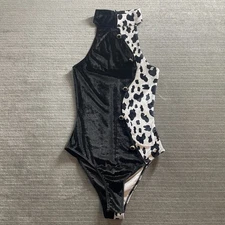 Forplay Bodysuit Womens S/M Cow Print Halter Cosplay Lingerie Buttons Festival