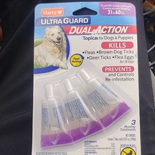 Hartz UltraGuard Dual Action Flea Tick Drops for Dogs 31-60 lb, 3 Treatments