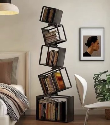 Modern Geometric Rotating Bookshelf Tower Floor Bookcase Display Shelf Organizer