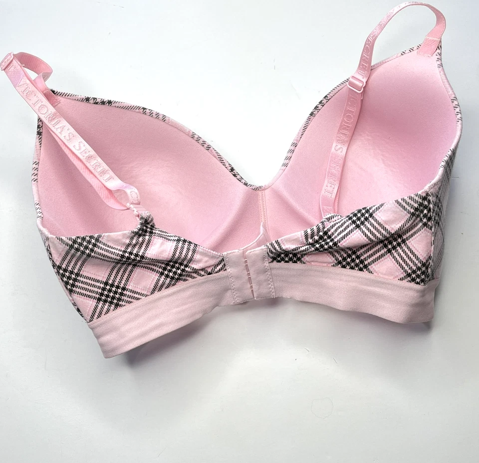Victorias Secret Lightly Lined Shine Patch T-Shirt Bra 32DDD Wireless Pink Plaid - Image 3 of 4