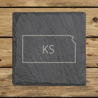 Kansas Slate Coasters Set of 4 | 4x4 Square Laser Etched Stone | 16 Designs