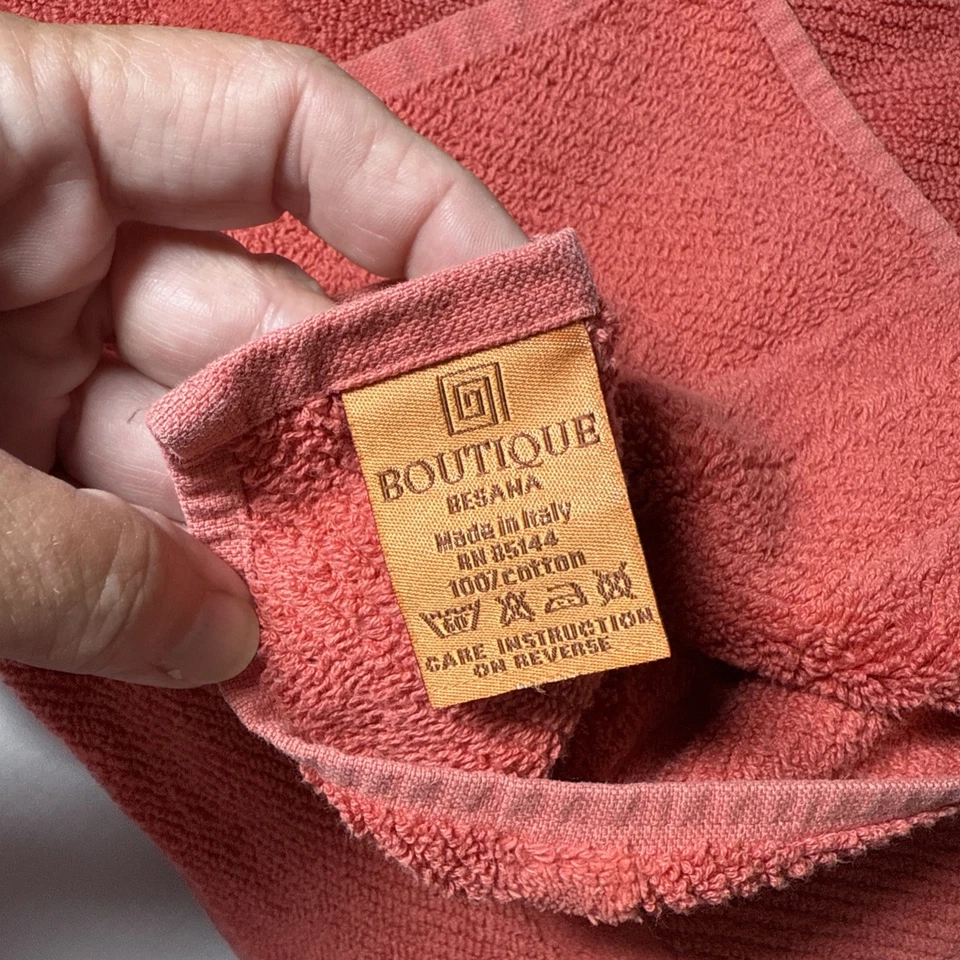 Lote 3 Sábanas de Baño Boutique Besana Naranja Melocotón (1), Toalla (2) Italia 100% Algodón Foto 3 de 4