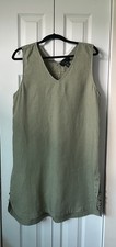 Tahari Women's Linen Dress Size XL, Olive, Sleeveless, V-neck