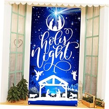 Holy Night Christmas Door Cover Decorations - Nativity Scene Outdoor Religious