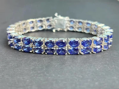 15Ct Oval Lab Created Sapphire 2 Rows Tennis Bracelet 14K White Gold Plated 7.5" - image 1 of 4