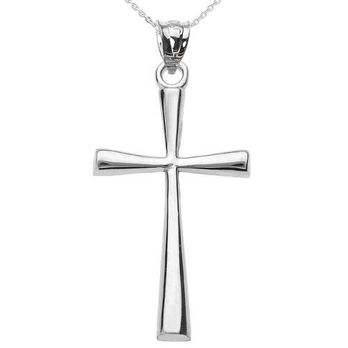 Solid White Gold Cross Pendant Necklace 