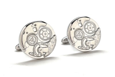 Embossed Watch Movements Cufflinks Men's Fashion Watch Working Mechanism Cuffs