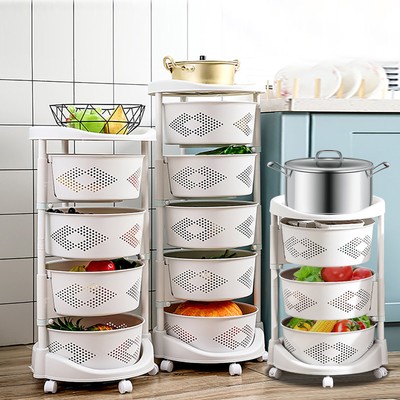 Storage Basket With Wheels Vegetable Rotating Basket Rack Kitchen Organizer