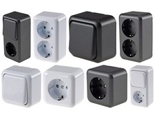 Aufputz Schalter Steckdosen weiß/anthrazit FASKO Serie Schalterprogramm AP 230V