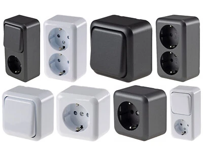 CHILITEC Aufputz Schalter Steckdosen weiß/anthrazit FASKO Serie Schalterprogramm AP 230V