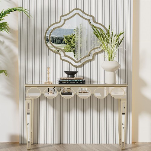 Attracting Rectangular Mirrored Console Table w/Lantern-shape Design for Hallway - Picture 4 of 13