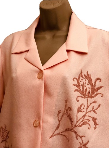 Sara Morgan Lightweight Floral Top M/P Bead Embellished Button Up S/SLV Peach - Picture 3 of 9