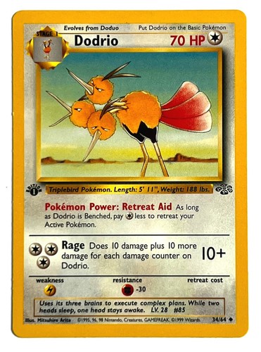 Dodrio 34/64 First Edition Pokémon Card 1999 Jungle Set LP