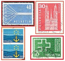 Schweiz (218) - fünf gestempelte Briefmarken verschiedener Nennwerte - Helvetia