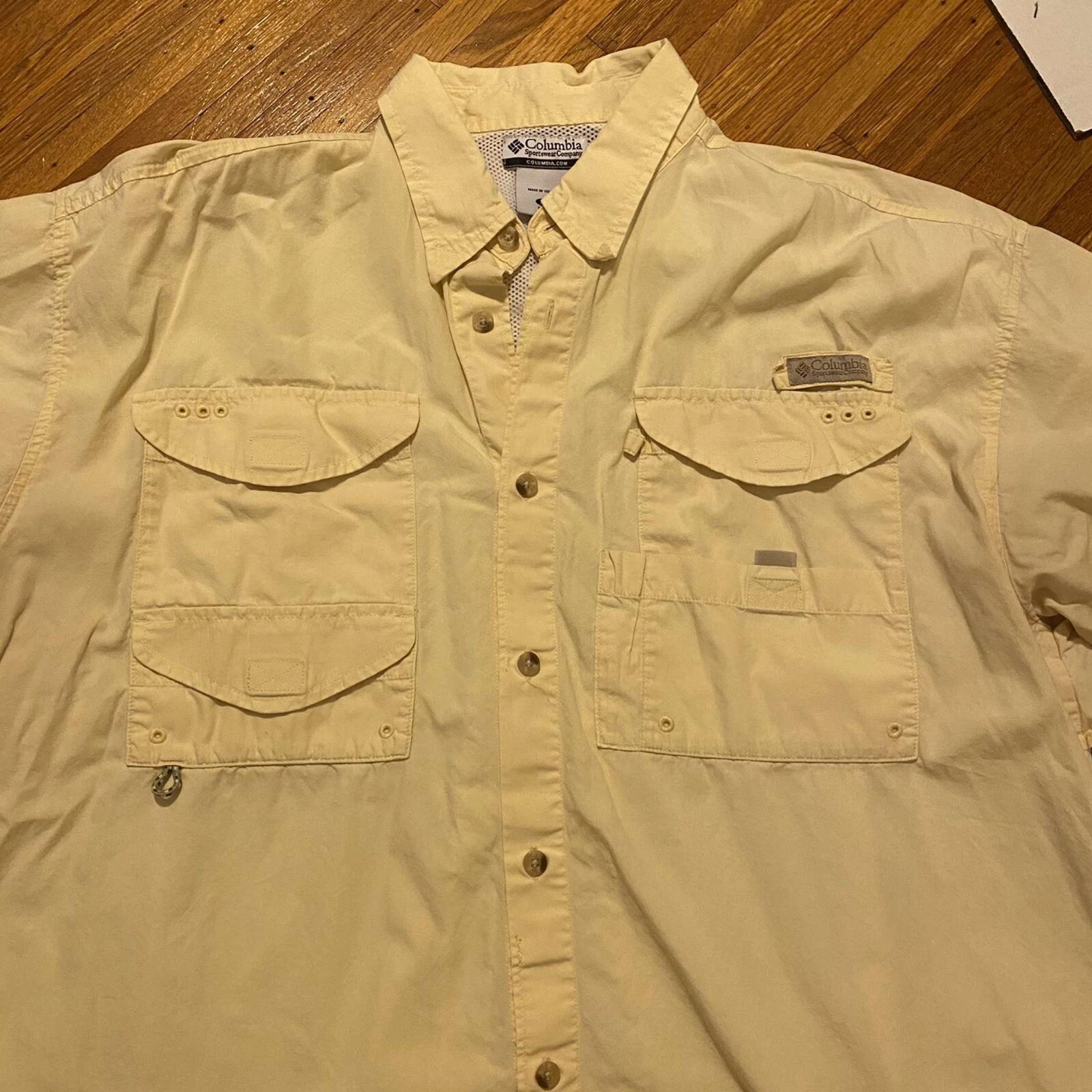 Columbia Men's Short Sleeve PFG Fishing Shirt Vented Yellow Size XL