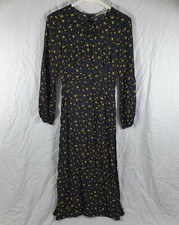& Other Stories Navy Blue Floral Yellow Long Maxi Dress Long Sleeve Size UK 8