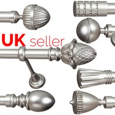 Metal Curtain Pole Rod Rail Set 25mm Satin Chrome, Bedroom