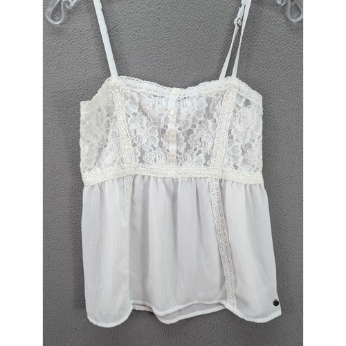 Abercrombie Kids Babydoll Y2K Boho Tank Spaghetti Strap Floral Lace White Sz XL - Picture 4 of 11