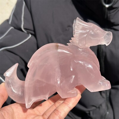 0.71kg Natural pink crystal Quartz hand Carved Flying dragon crystal Reiki