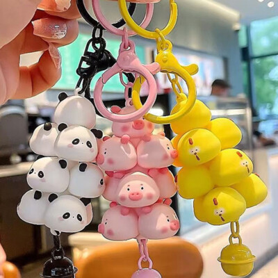 Cartoon Pet Stacking Pig Panda Chicken Keychain Creative Doll Anti remise Loss Keyring