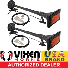 VIXEN HORNS TRAIN AIR HORN 2 TRUMPETS BLACK WATERPROOF FOR BOAT/TRUCK LOUD SOUND