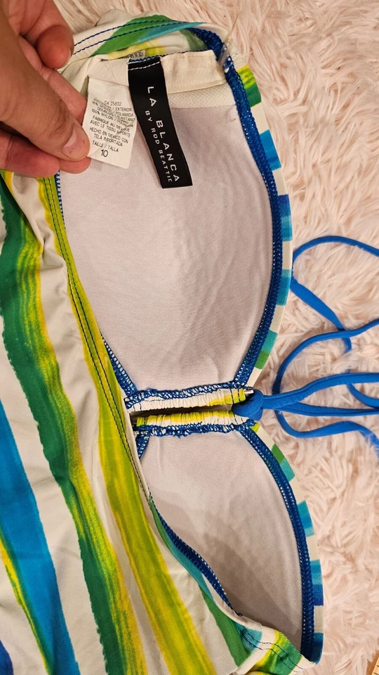 Camiseta tankini a rayas de nailon multicolor para mujer La Blanca by Rod Beattie talla 10 Foto 4 de 4