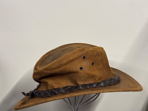 Brown Jacaru Brown Cow Leather Australian Outback Hat Made in Australia NEW XXL - Picture 4 of 11
