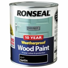 Image of Ronseal 10 Year Exterior Weatherproof Wood Paint 750ml Satin Finish Black