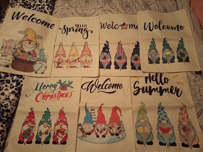 Gnome Seasonal Garden Flags Double Sided Flags 12'' x 18'' Set Of 7 