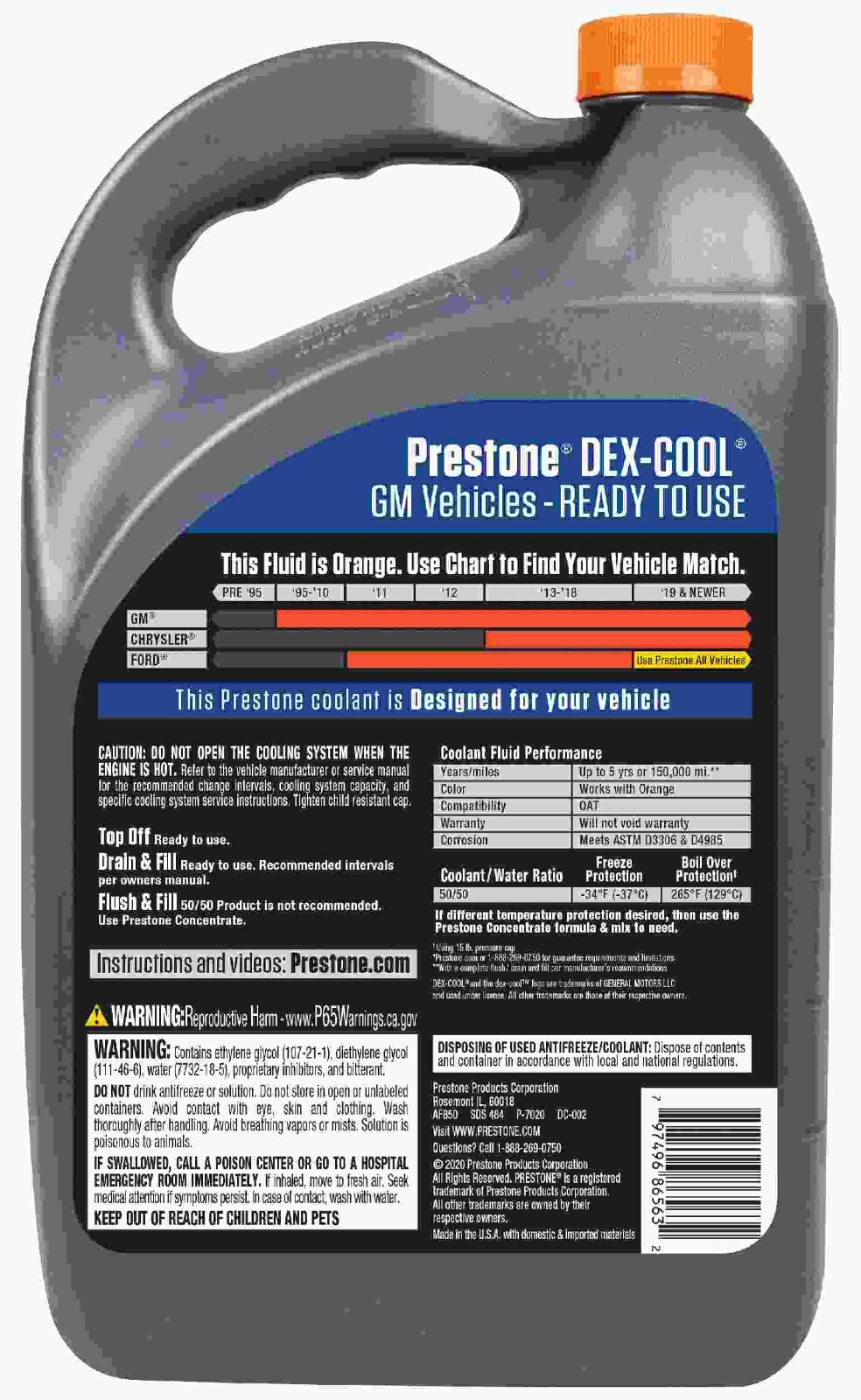 Prestone Dex-cool Extended Life 50/50 Antifreeze 1 Gallon for sale 