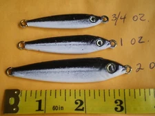 6 PCS. ANCHOVY FISH JIG/SPOON STYLE LURE BAIT, 3/4, 1, 2 OZ. 2 EA. BLACK/WHITE