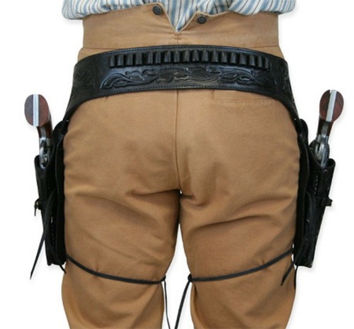 (.22 CAL) LEATHER WESTERN GUN BELT AND HOLSTER -Right Hand Gun Pistols - Picture 4 of 32