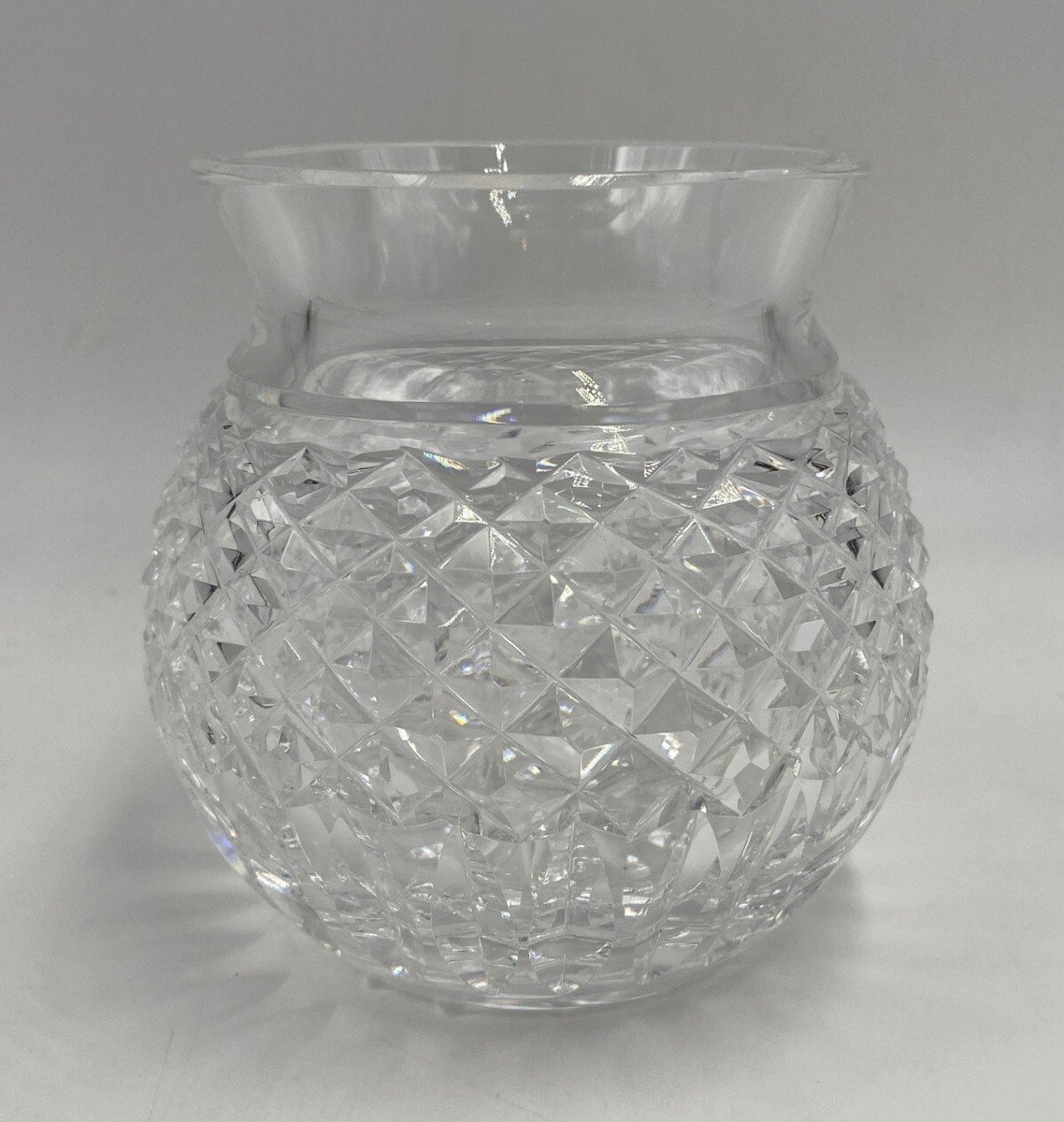 Waterford Crystal Rose Bowl Vase Diamond Cuts Flared Rim 3.75