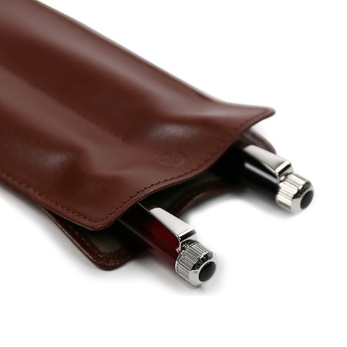 GINZA Itoya ROMEO Pen Sheath 2 pens Case Brown Cow Leather Sleeve Type - Foto 3 di 4