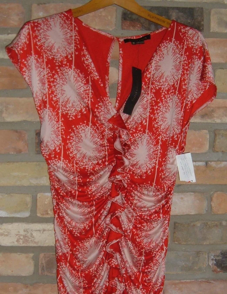 Vestido ajustado retro sexy jersey de seda rojo Cynthia Steffe años 70 EE. UU. 8 10 M NUEVO CON ETIQUETAS Foto 2 de 4