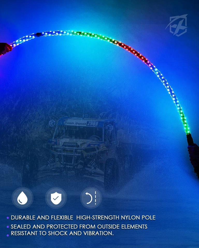 5英尺RGB螺旋鞭灯无缝适用于Polaris RZR 900 1000 Buletooth遥控器 — 第 4/4 张图片