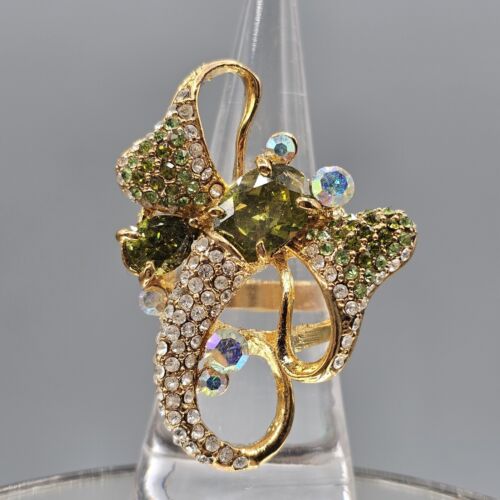 Kristall Libellenring Goldton AB Strass Grün Gold Ton Gr. 7,5