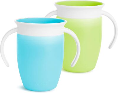 Munchkin  Miracle  360 Trainer Sippy Cup with Handles, 2-pack, Blue, Green 