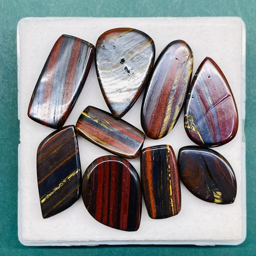 9 Pcs Natural Iron Tiger Eye 26-38mm Cabochon Loose Wholesale Gemstones Lot - Picture 9 of 11