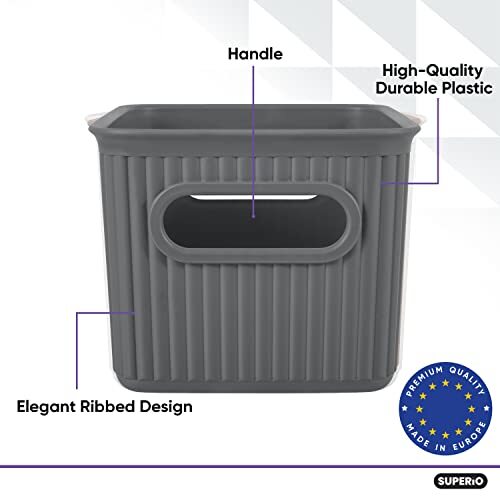Superio 1.5 L Mini Ribbed Storage Bin- Plastic Storage Basket (Grey, 2 Pack) - Picture 8 of 8