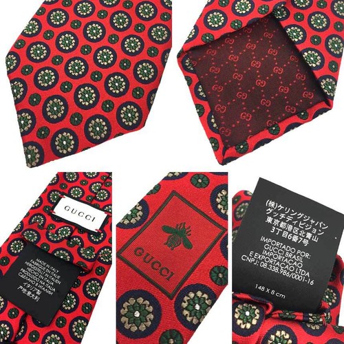 GUCCI Rare tie Red flower pattern silk from japan C562 - Picture 15 of 24