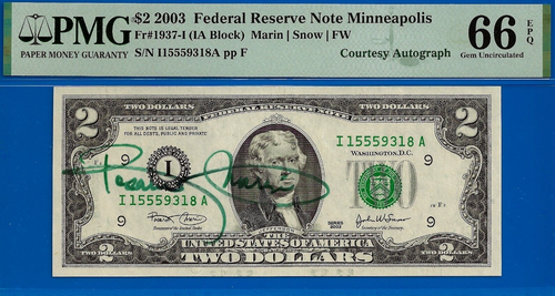 2003 $2 Federal Reserve Note - PMG 66EPQ - Signed by Treasurer Rosario Marin - Picture 1 of 2
