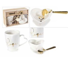 Tazze mug cioccolata in porcellana con ciotola cuore e cucchiaino