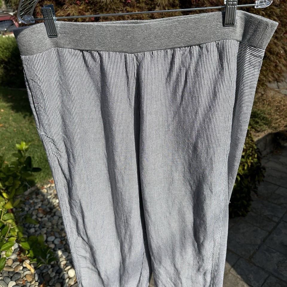 J Jill Linen Pants Women’s Gray White Stripe Lagenlook Minimalist Size