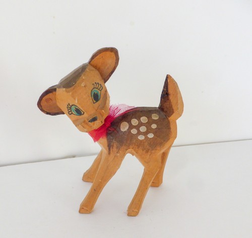 Vintage Wooden handmade Carved Bambi Deer 1940's figure 4 inch - Picture 5 of 6