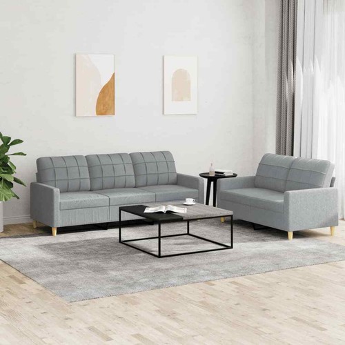 2pcs Sofa Set 5-Seater Modern Living Room Lounge Couch Futon Fabric Light Grey - Picture 7 of 7