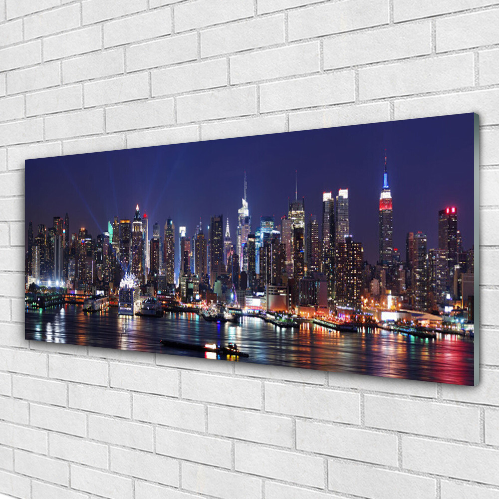 Tableau en verre 125x50 cm Gratte-Ciel Ville Tulup pour décoration murale de salon