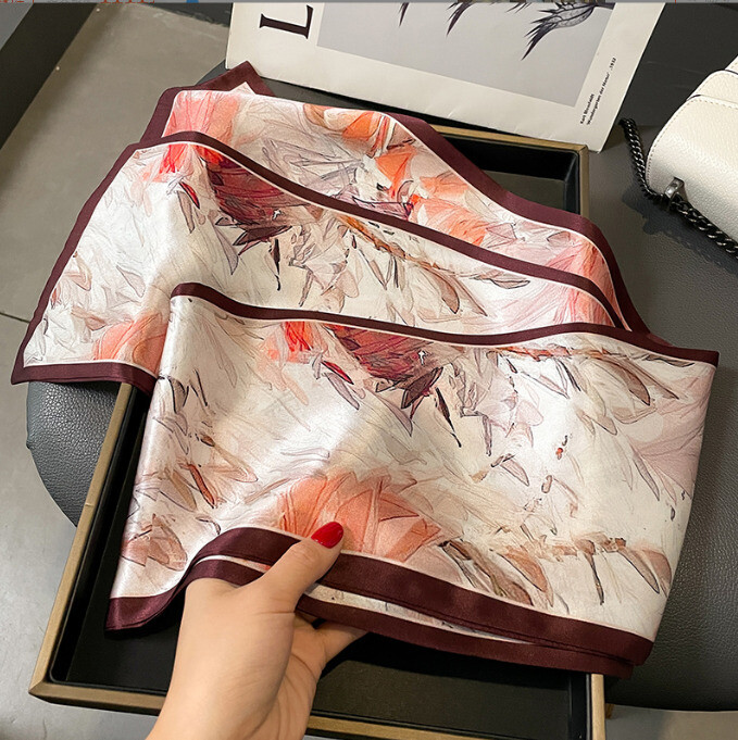 100% Mulberry Silk Scarf 150x15cm Double-Sided Print Womens Luxury Fashion Accessory CHA53