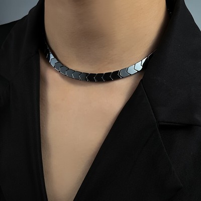 Black Gallstone Titanium Steel Triangle Necklace Splicing Hip-Hop Men's Necklace
